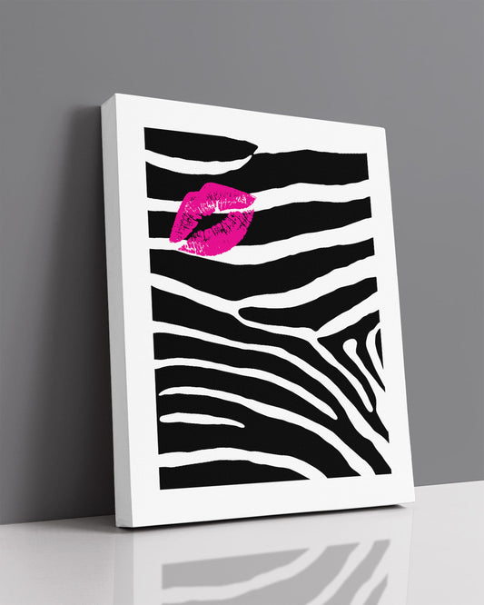 Govivo Hot Pink Zebra Print Home Decor - Bedroom Decor for Women - Glam Teen Girl Room Decor - Lips Decorations for Bathroom - Makeup Wall Art - Fashion Lip Decor