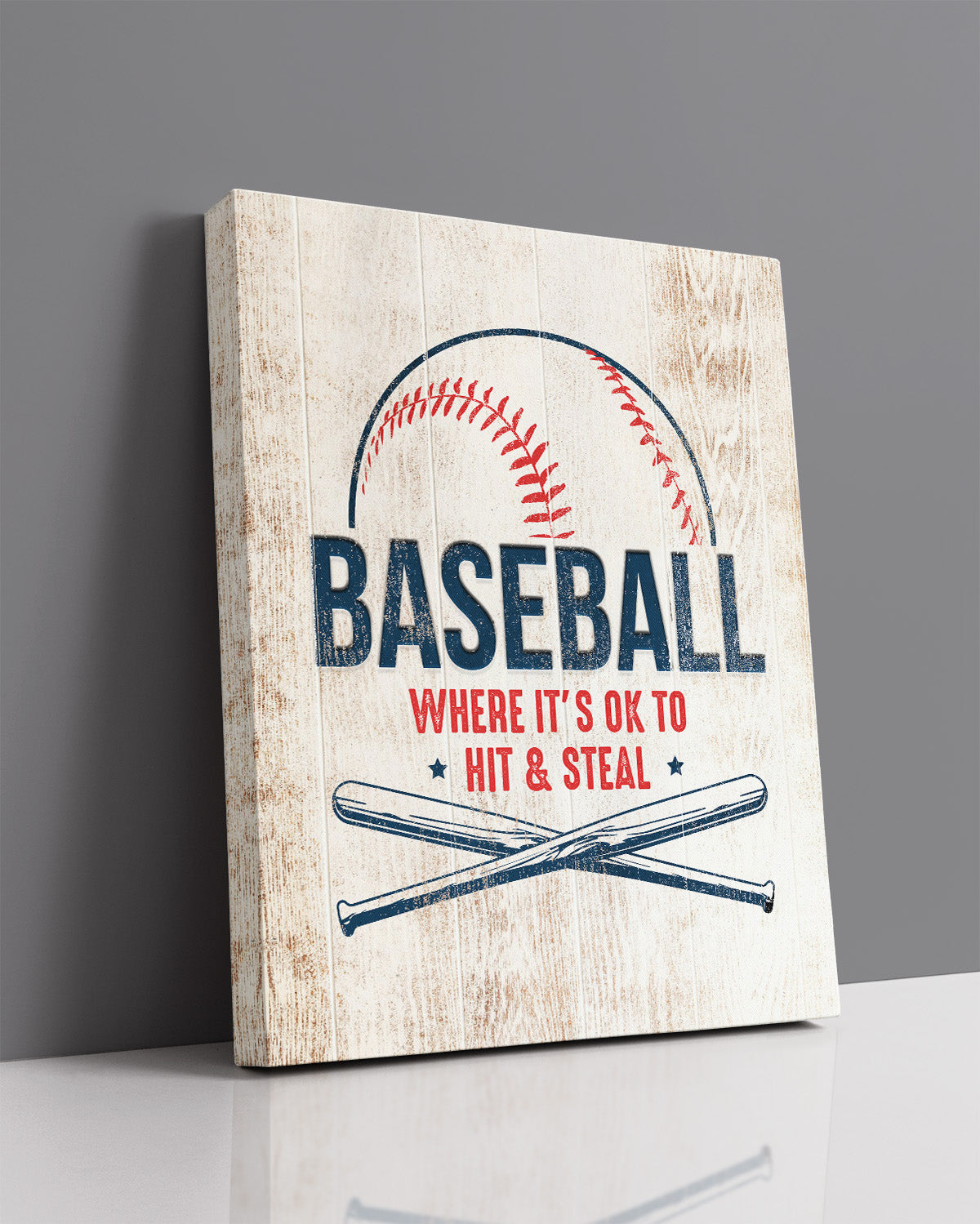Govivo Baseball Where It's Ok To Hit and Steal - Baseball Motivational Sports Quotes - Baseball Wall Art for Boys Bedroom, Baseball Coach Gift - Inspirational Baseball Wall Decor