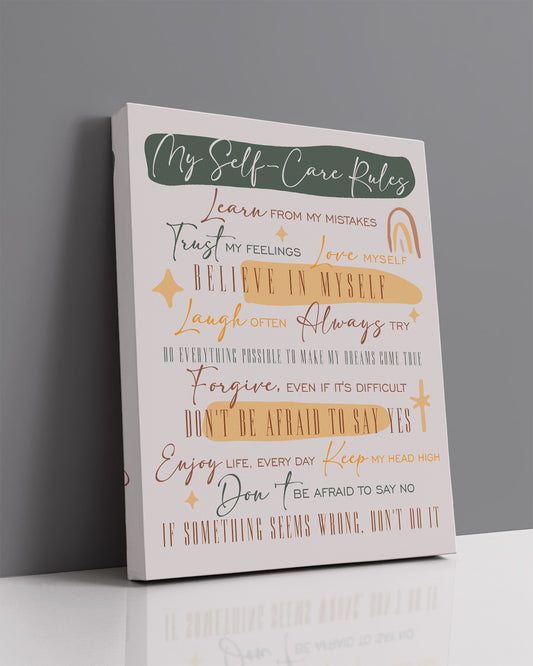 My Self Care Rules Inspirational Wall Art - Positive Affirmations Wall Decor