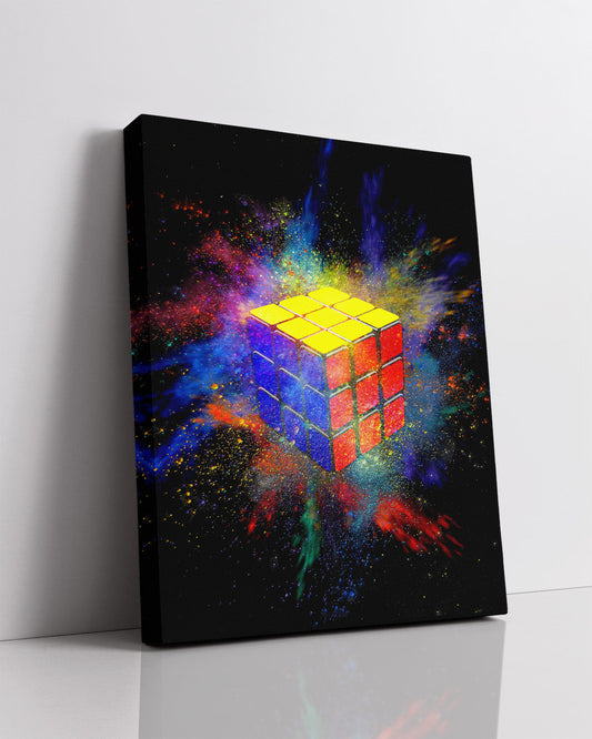 Govivo Rubik's Cube Color Burst - Wall Art Decor Print with a black background - Unframed artwork printed on your choice of photographic paper, poster or canvas