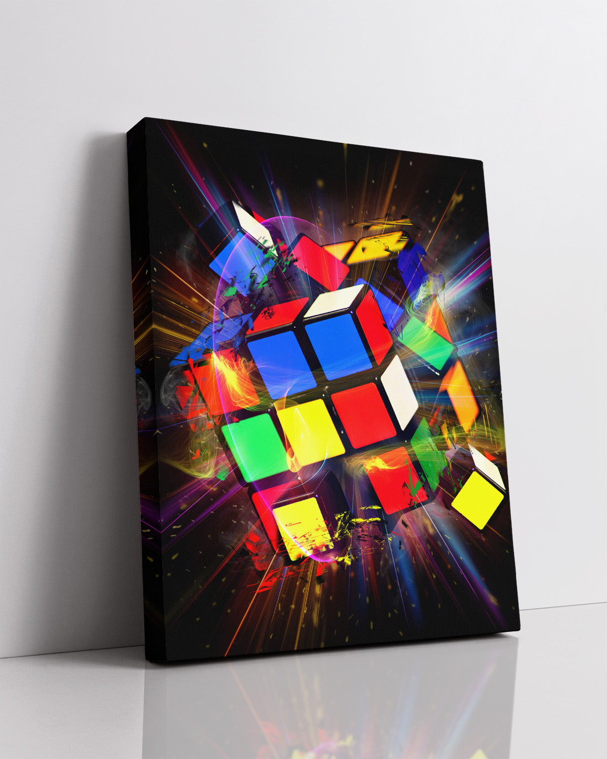 Exploding Rubik's Cube - Wall Art Decor Print with a black background