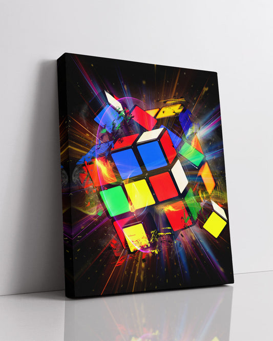 Exploding Rubik's Cube - Wall Art Decor Print with a black background