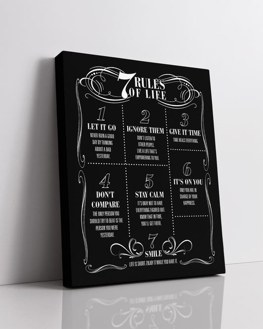 7 Rules of Life Wall Art - Motivational Room Decor - Positive Uplifting Quotes for Women Men Teens - Life Manifesto Home Decor - Gift for Coach Mentor Student