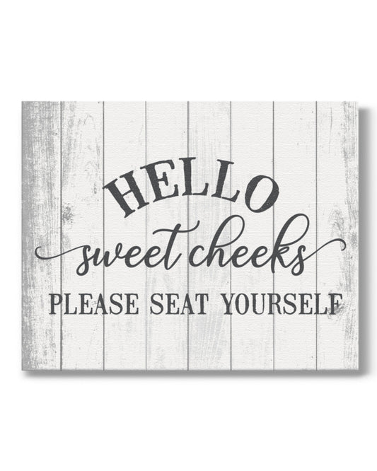 Bathroom Farmhouse Decor - Hello Sweet Cheeks Wall Art - Rustic Bath Wall Decor - Powder Room Decor - Housewarming Gift