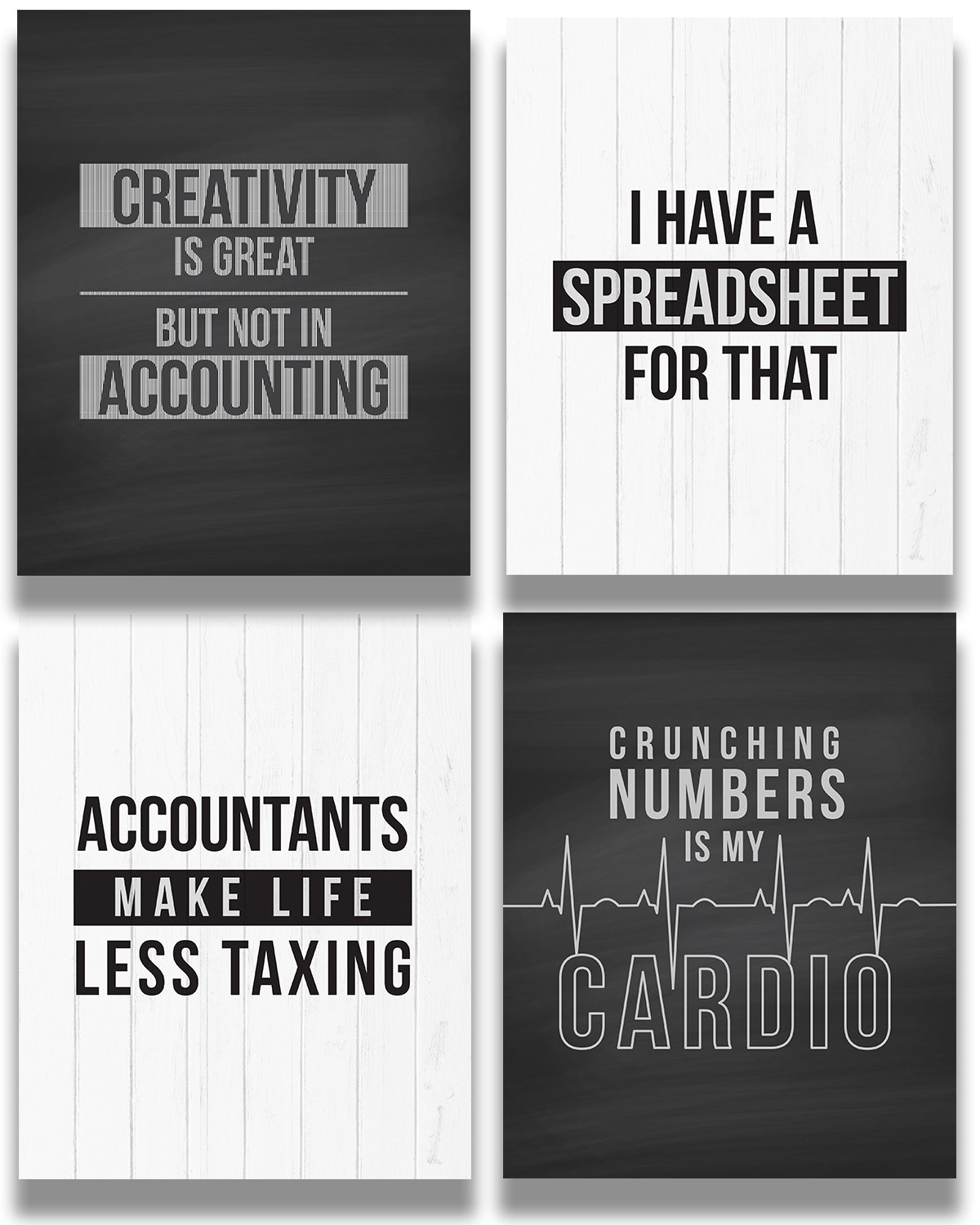 Accounting Gifts Room Decor - Set of 4 Fun Office Decor - Great Wall Art Gift for Accountants CPA, Graduation, New Job, Student