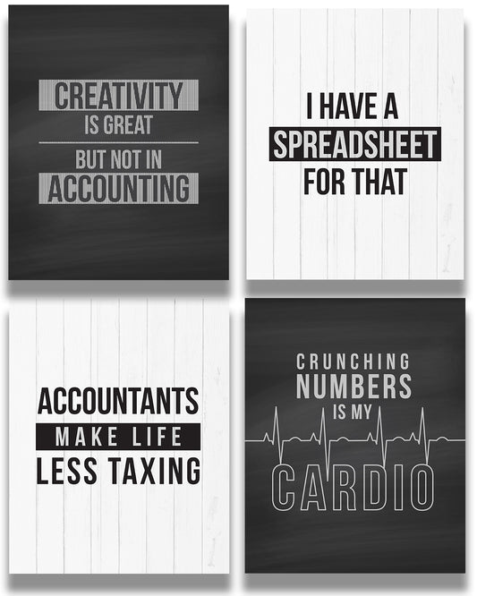 Accounting Gifts Room Decor - Set of 4 Fun Office Decor - Great Wall Art Gift for Accountants CPA, Graduation, New Job, Student