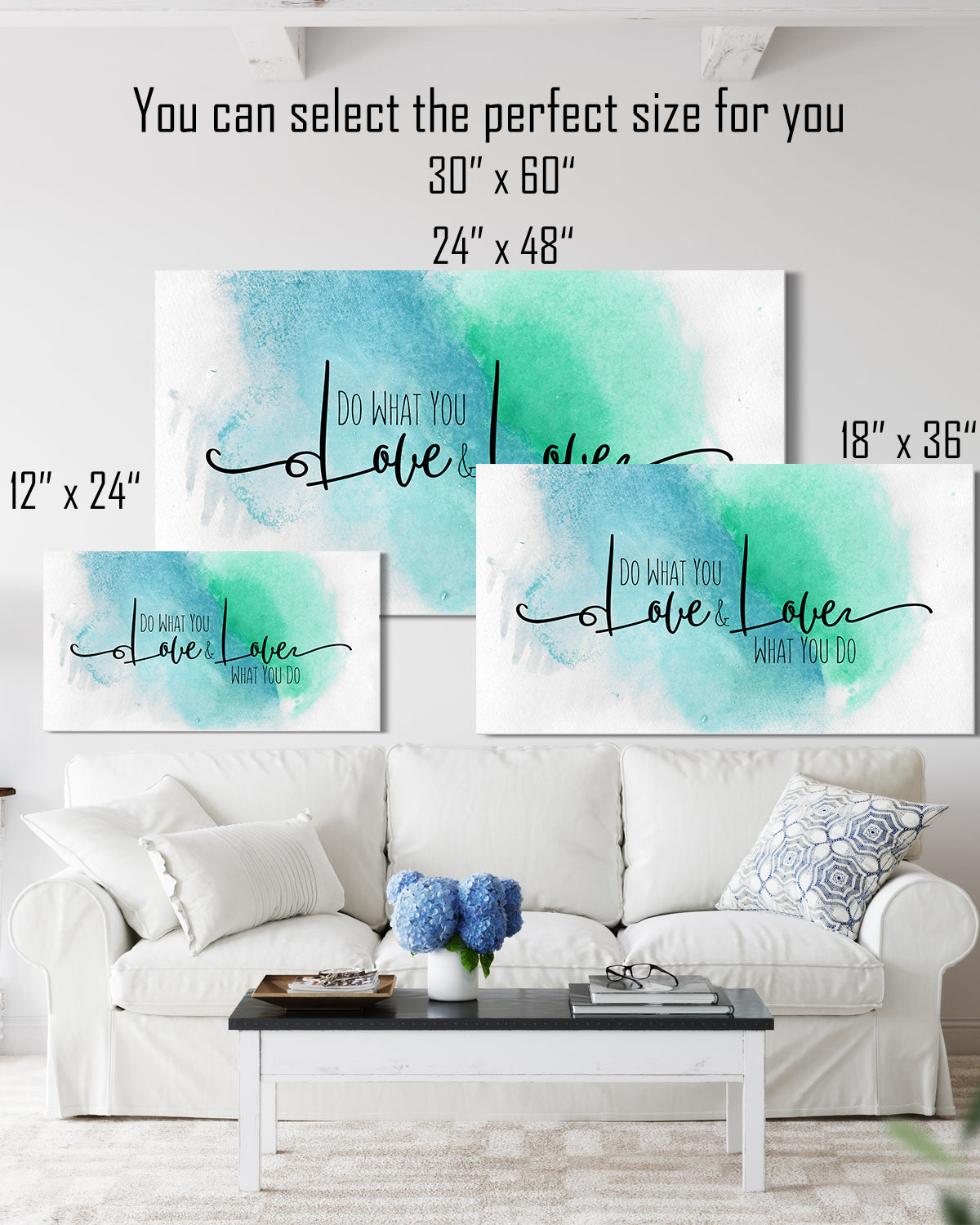 Do What You Love and Love What You Do - Wall Decor Art Canvas with Water Colored Background