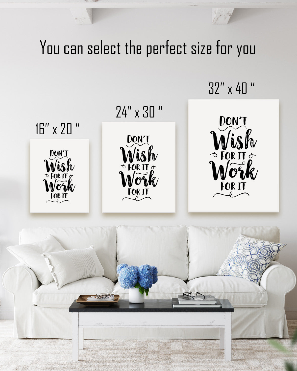 Don't Wish For It Work For It Inspirational Wall Art - Motivational Wall Decor for Office