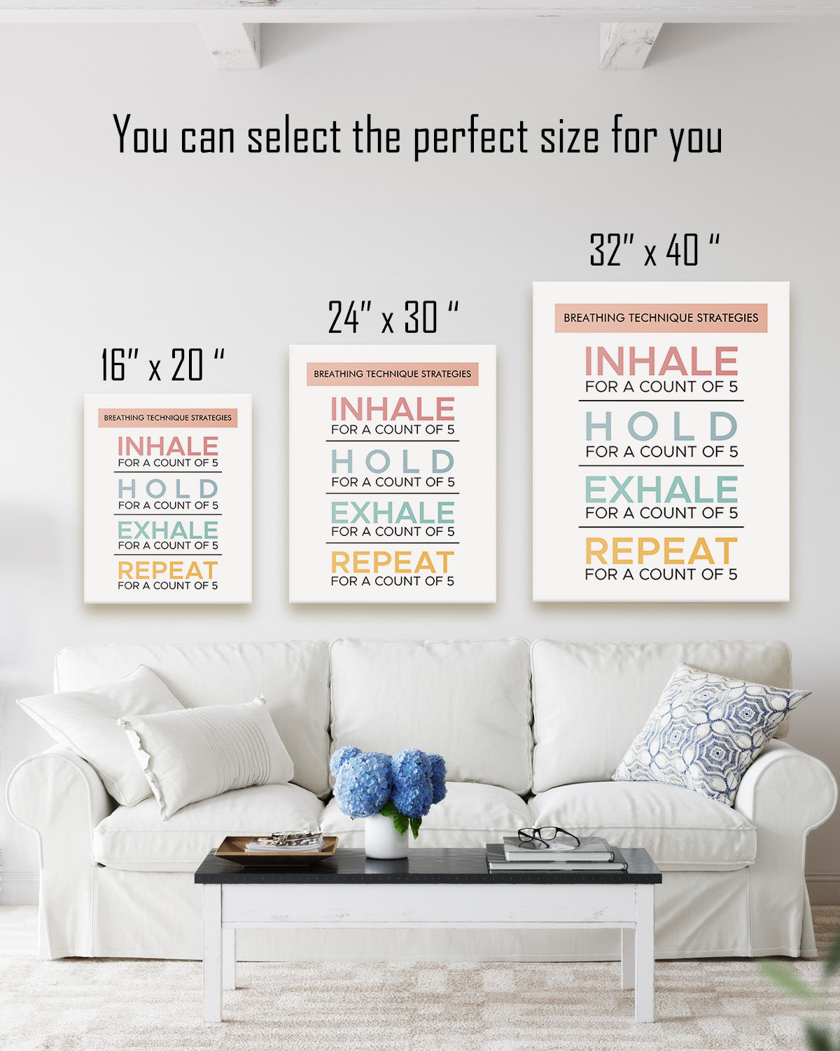 Breathing Technique Strategies - Wall Decor for Therapy Office - Mindfulness Wall Decor - Counseling Office - Mental Health Wall Art - School Psychologist, Therapist