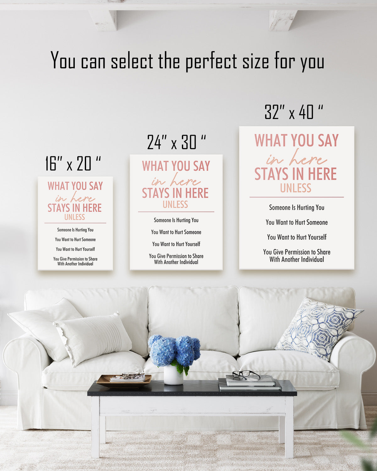 What You Say In Here Stays In Here - Wall Decor for Therapy Office - Mindfulness Wall Decor - Counseling Office - Mental Health Wall Art - School Psychologist, Therapist