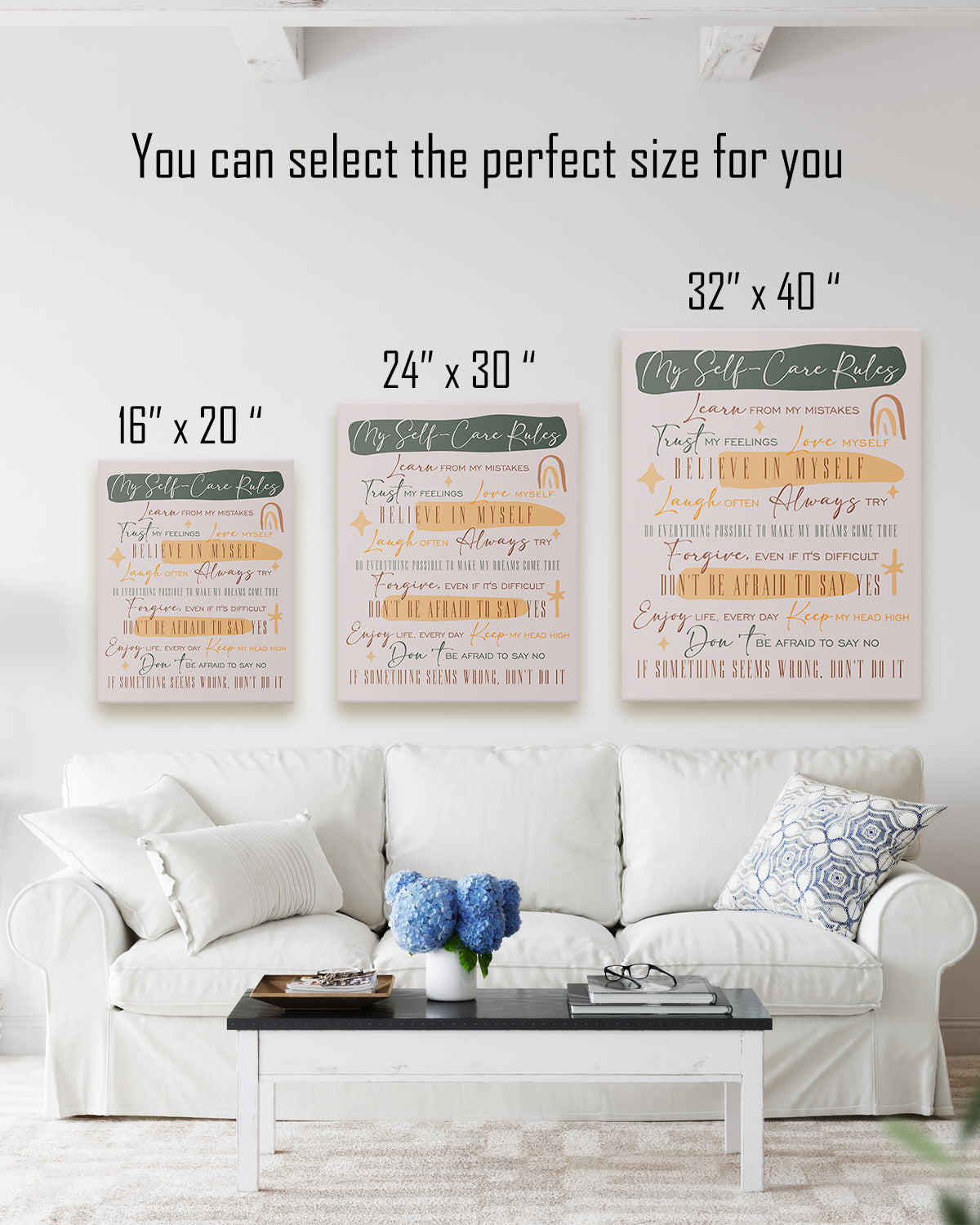 My Self Care Rules Inspirational Wall Art - Positive Affirmations Wall Decor