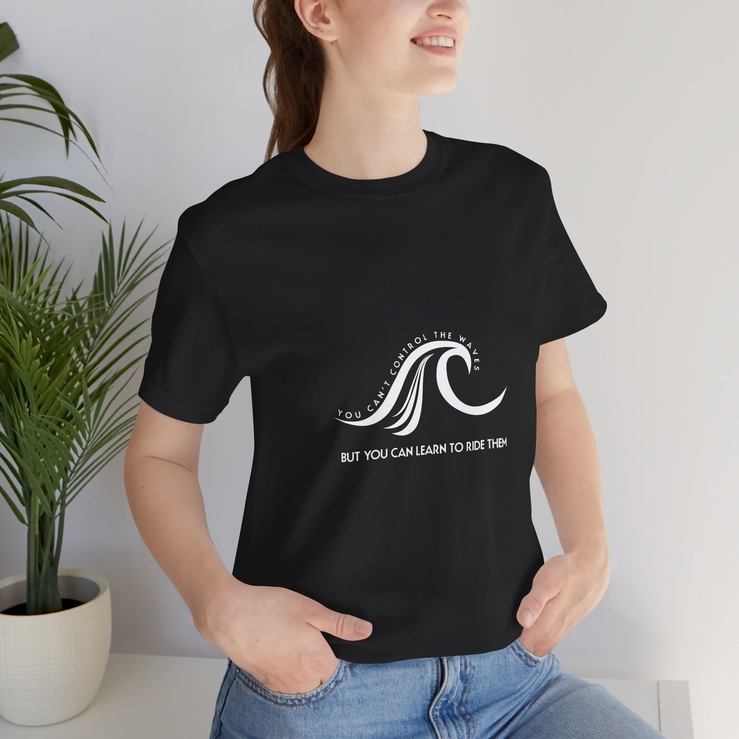 Control Waves white text Unisex Jersey Short Sleeve Tee
