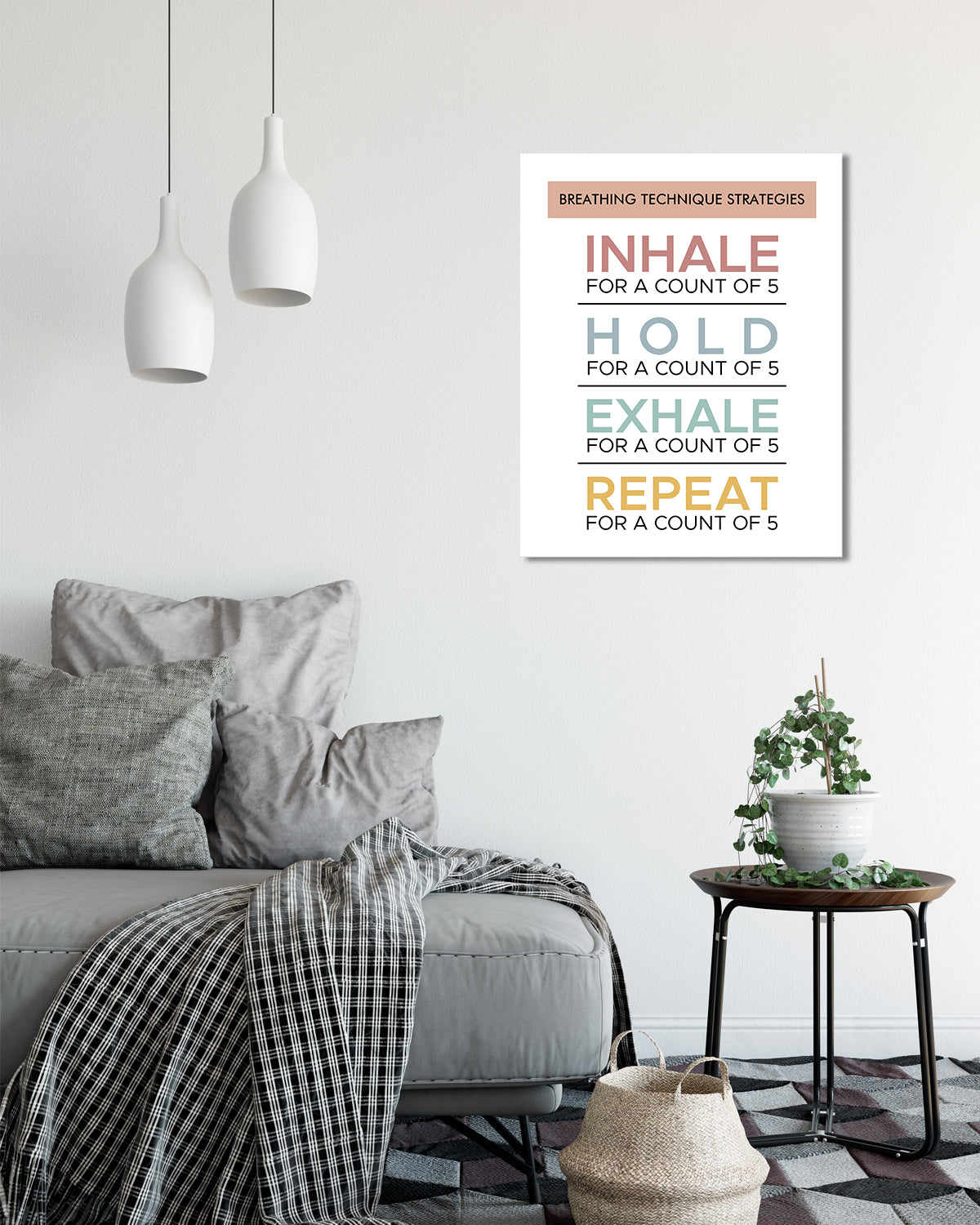 Breathing Technique Strategies - Wall Decor for Therapy Office - Mindfulness Wall Decor - Counseling Office - Mental Health Wall Art - School Psychologist, Therapist