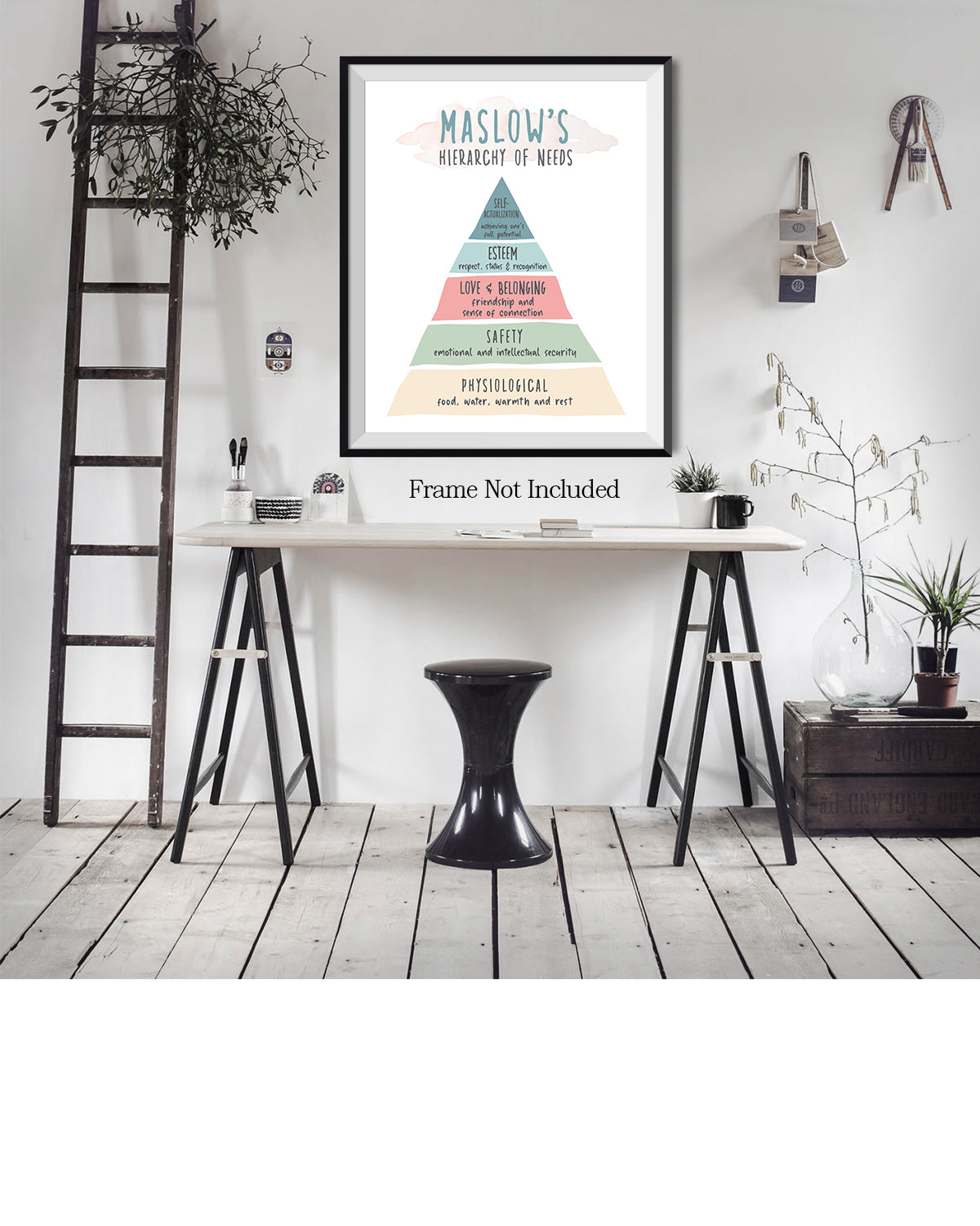 Maslows Hierarchy Of Needs - Psychotherapy or Psychologist Wall Art - Therapist Office Decor - Mental Health Home Wall Decor - Living Room and Bedroom Decor