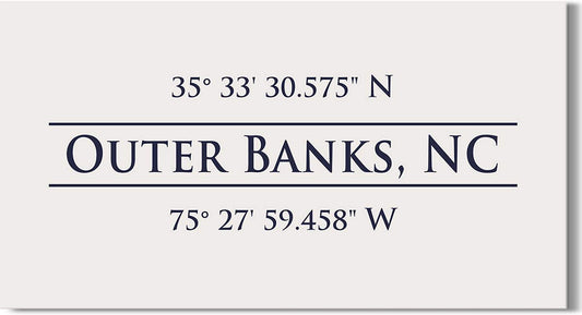 Outer Banks, NC 35° 33' 30.575" N, 75° 27' 59.458" W - Wall Decor Art Canvas with an offwhite background - Ready to Hang - Great for above a couch, table, bed or more