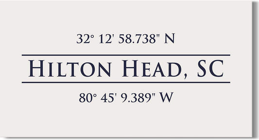Hilton Head, SC 32° 12' 58.738" N, 80° 45' 9.389" W - Wall Decor Art Canvas with an offwhite background - Ready to Hang - Great for above a couch, table, bed or more