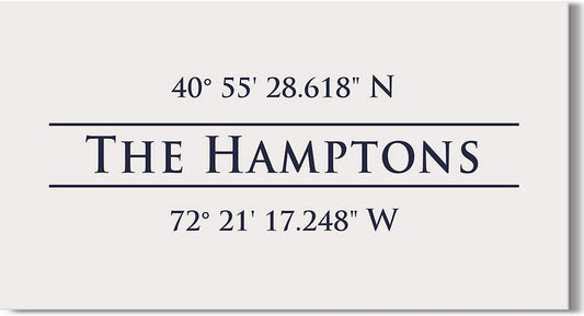 The Hamptons 40° 55' 28.618" N, 72° 21' 17.248" W - Wall Decor Art Canvas with an offwhite background - Ready to Hang - Great for above a couch, table, bed or more