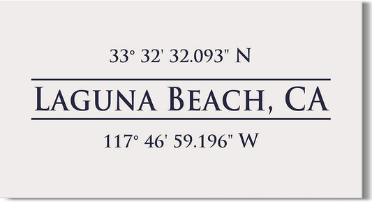 Laguna Beach, CA 33° 32' 32.093" N, 117° 46' 59.196" W - Wall Decor Art Canvas with an offwhite background - Ready to Hang - Great for above a couch, table, bed or more