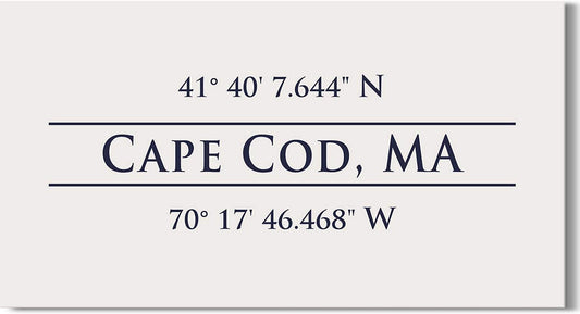 Cape Cod, MA 41° 40' 7.644" N, 70° 17' 46.468" W - Wall Decor Art Canvas with an offwhite background - Ready to Hang - Great for above a couch, table, bed or more