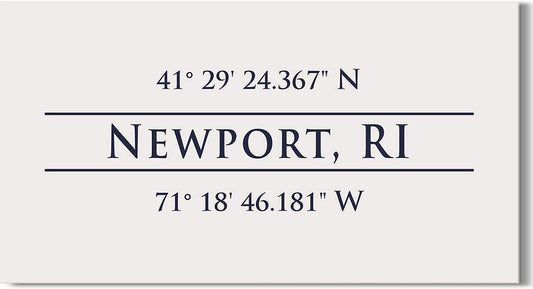Newport, RI 41° 29' 24.367" N, 71° 18' 46.181" W - Wall Decor Art Canvas with an offwhite background - Ready to Hang - Great for above a couch, table, bed or more