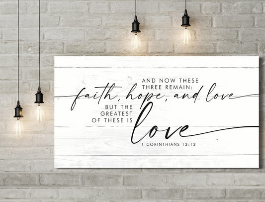 Bedroom Wall Decor Above Bed - And Now These Three Remain Room Decor - 1 Corinthians Sign - Bible Verses Wall Decor - Bridal Shower Wedding Gift For Couple