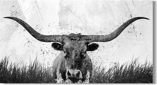 Govivo Longhorn Wall Art - Rustic Farmhouse Decor - Cowboy and Western Decor - Ranch Style Decor for the Home - Western Decorations for Home - Minimalist Wall Art