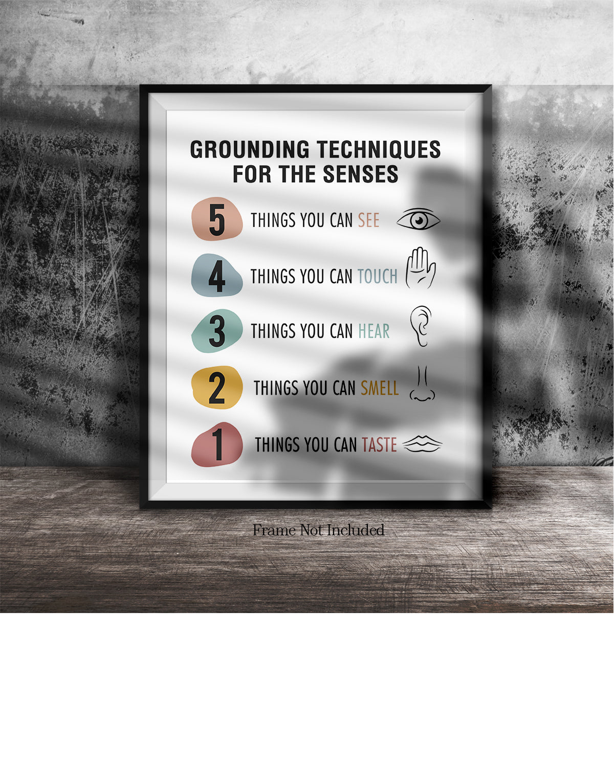 Grounding Techniques for the Senses - Wall Decor for Therapy Office - Mindfulness Wall Decor - Counseling Office - Mental Health Wall Art - School Psychologist, Therapist