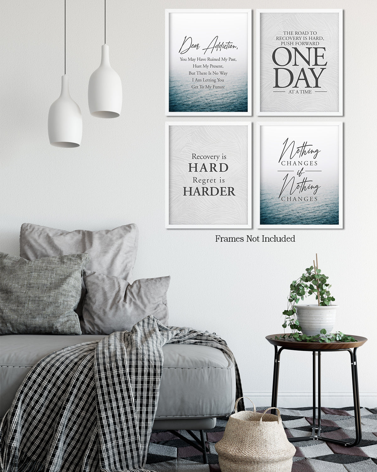 Addiction Recovery Wall Decor - Set of 4 Sobriety Inspirational Wall Art Designs - Sober Encouragement Room Decor - Gifts for women and men