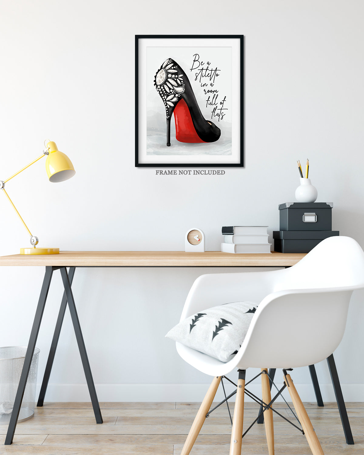 Be A Stiletto In A Room Full Of Flats - Shoes Fashion Quote Wall Decor Art Print on a light gray background - unframed artwork printed on canvas