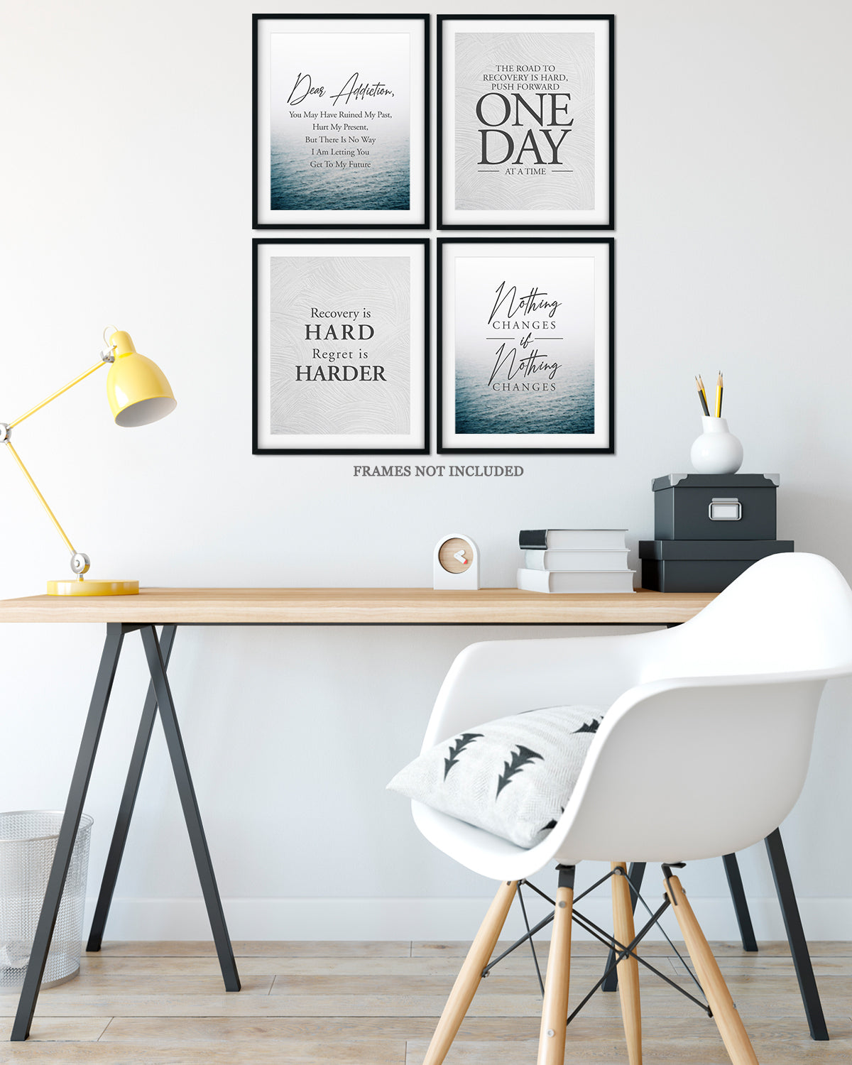 Addiction Recovery Wall Decor - Set of 4 Sobriety Inspirational Wall Art Designs - Sober Encouragement Room Decor - Gifts for women and men
