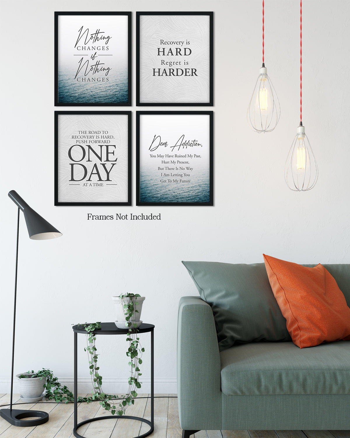Addiction Recovery Wall Decor - Set of 4 Sobriety Inspirational Wall Art Designs - Sober Encouragement Room Decor - Gifts for women and men