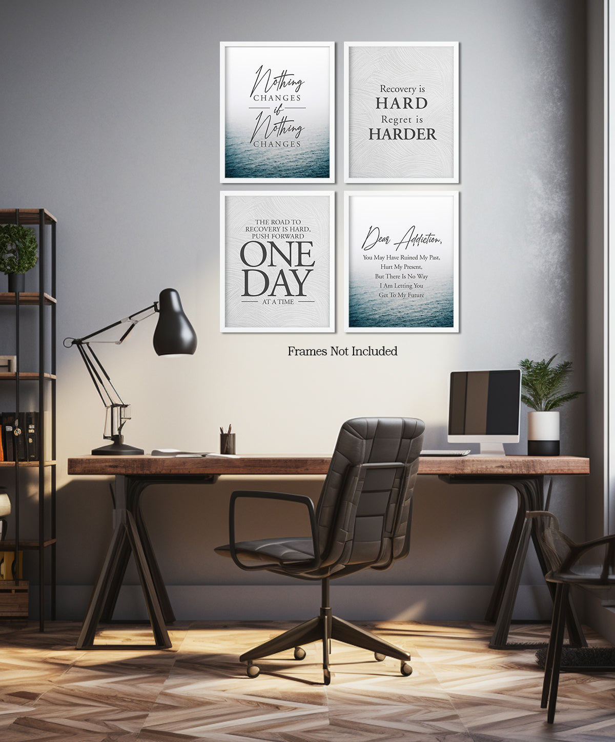 Addiction Recovery Wall Decor - Set of 4 Sobriety Inspirational Wall Art Designs - Sober Encouragement Room Decor - Gifts for women and men