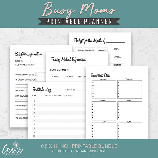 Busy Mom Planner Printable, Mom Planner, Budget Planner, Meal and Grocery Planner, Recipe Planner, Instant Download, Printable Meal Planner