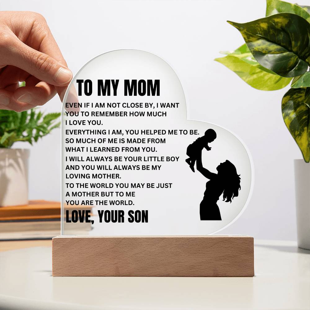 TO MY MOM  -LOVING MOTHER  - HEART ACRYLIC PLAQUE