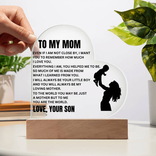 TO MY MOM  -LOVING MOTHER  - HEART ACRYLIC PLAQUE