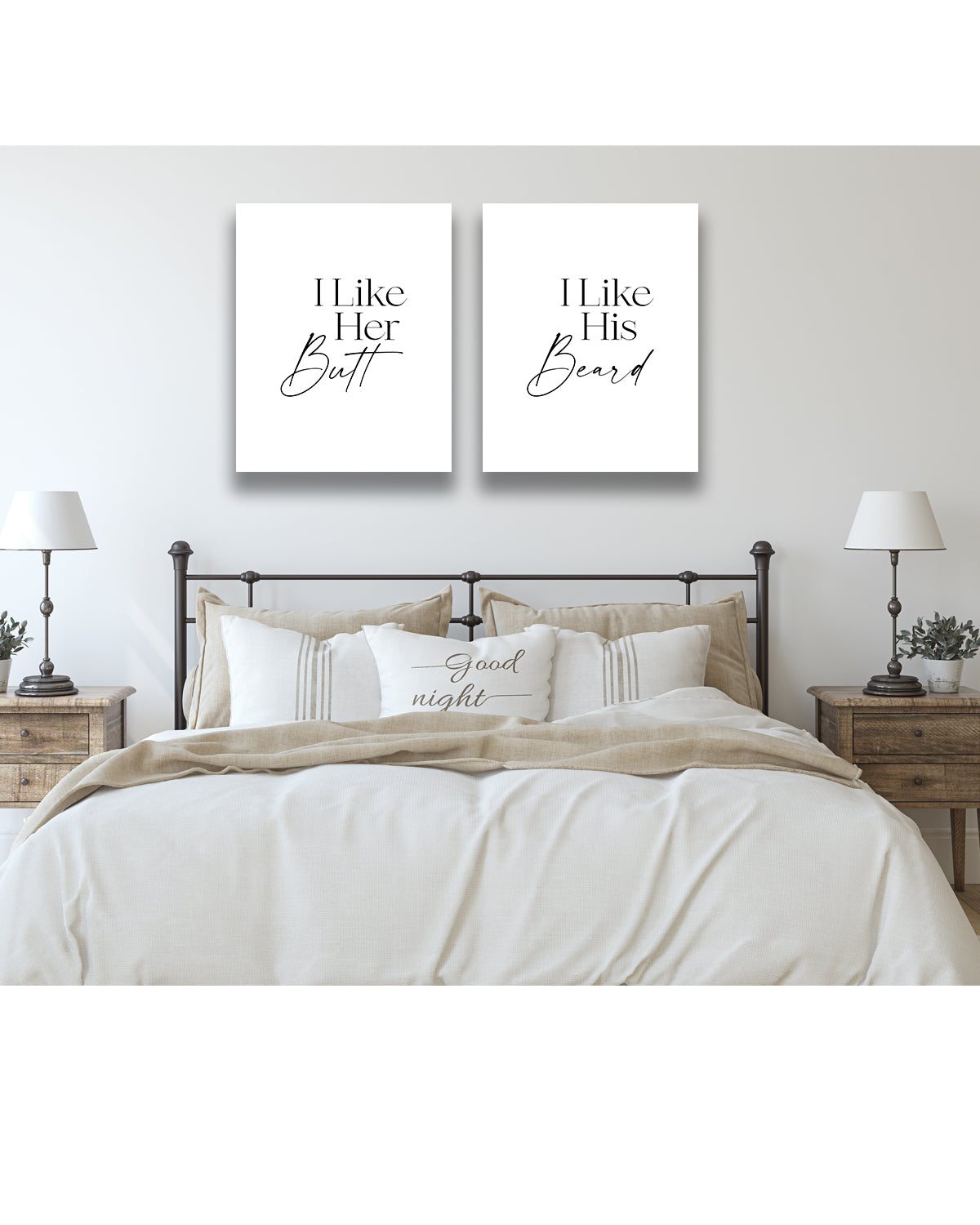 I Like His Beard, I Like Her Butt Wall Art Prints (Set of 2) - Master Bedroom Decor for Couples - Boho Wall Prints - Minimalist Wall Art - Anniversary and Wedding Gifts