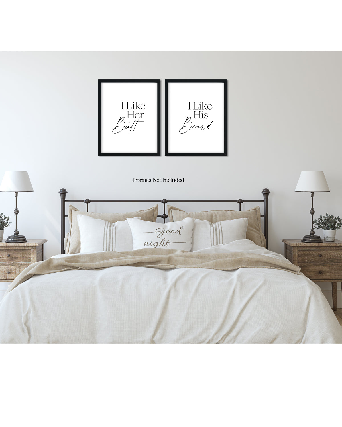 I Like His Beard, I Like Her Butt Wall Art Prints (Set of 2) - Master Bedroom Decor for Couples - Boho Wall Prints - Minimalist Wall Art - Anniversary and Wedding Gifts