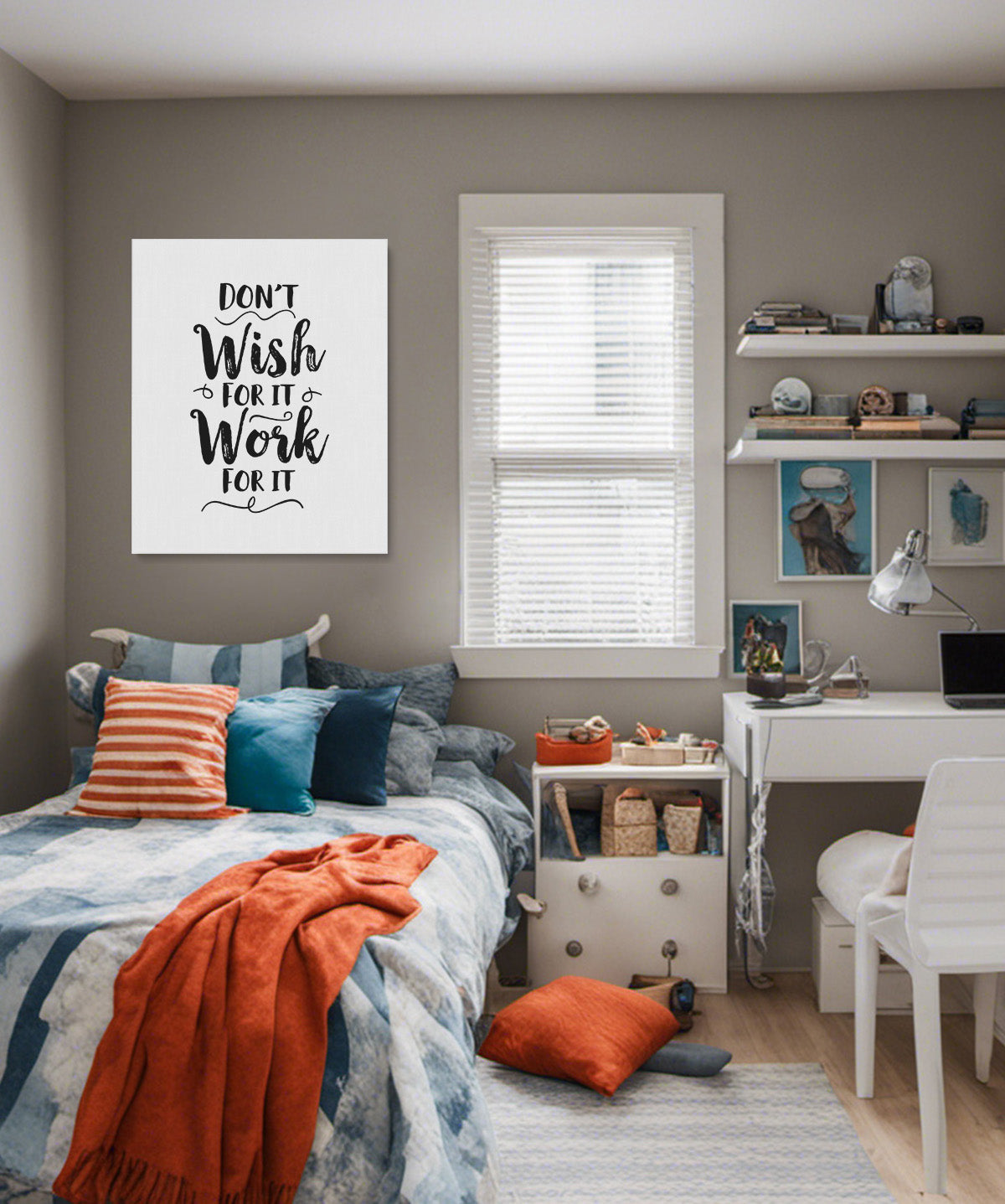 Don't Wish For It Work For It Inspirational Wall Art - Motivational Wall Decor for Office