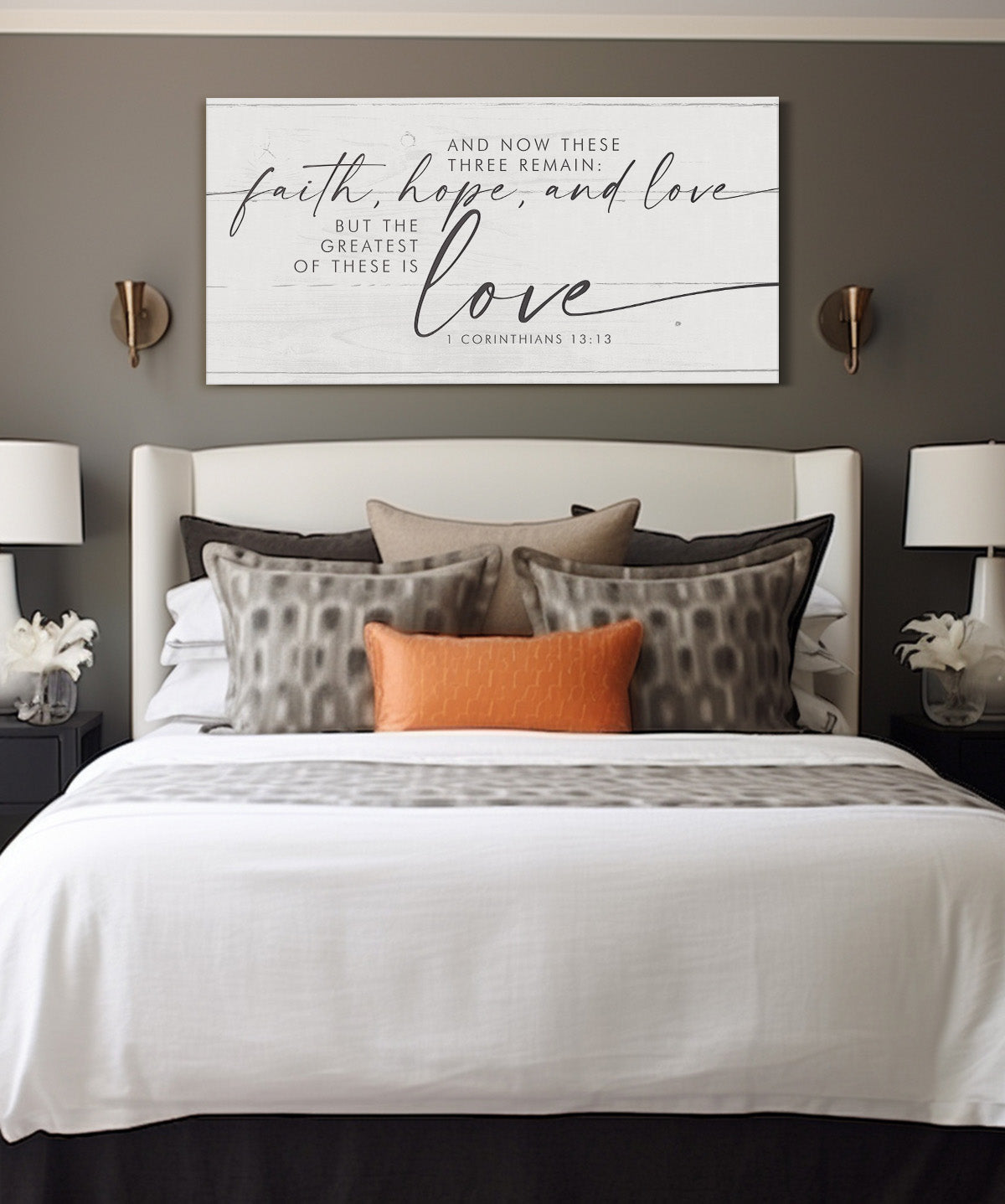 Bedroom Wall Decor Above Bed - And Now These Three Remain Room Decor - 1 Corinthians Sign - Bible Verses Wall Decor - Bridal Shower Wedding Gift For Couple