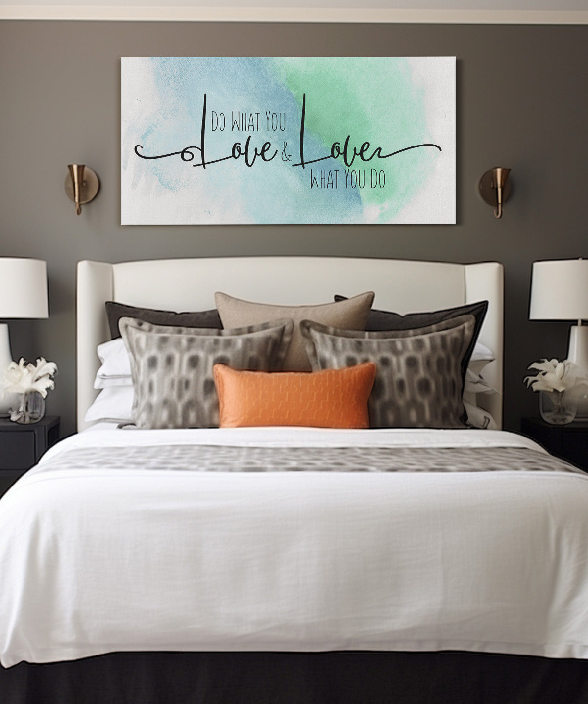 Do What You Love and Love What You Do - Wall Decor Art Canvas with Water Colored Background