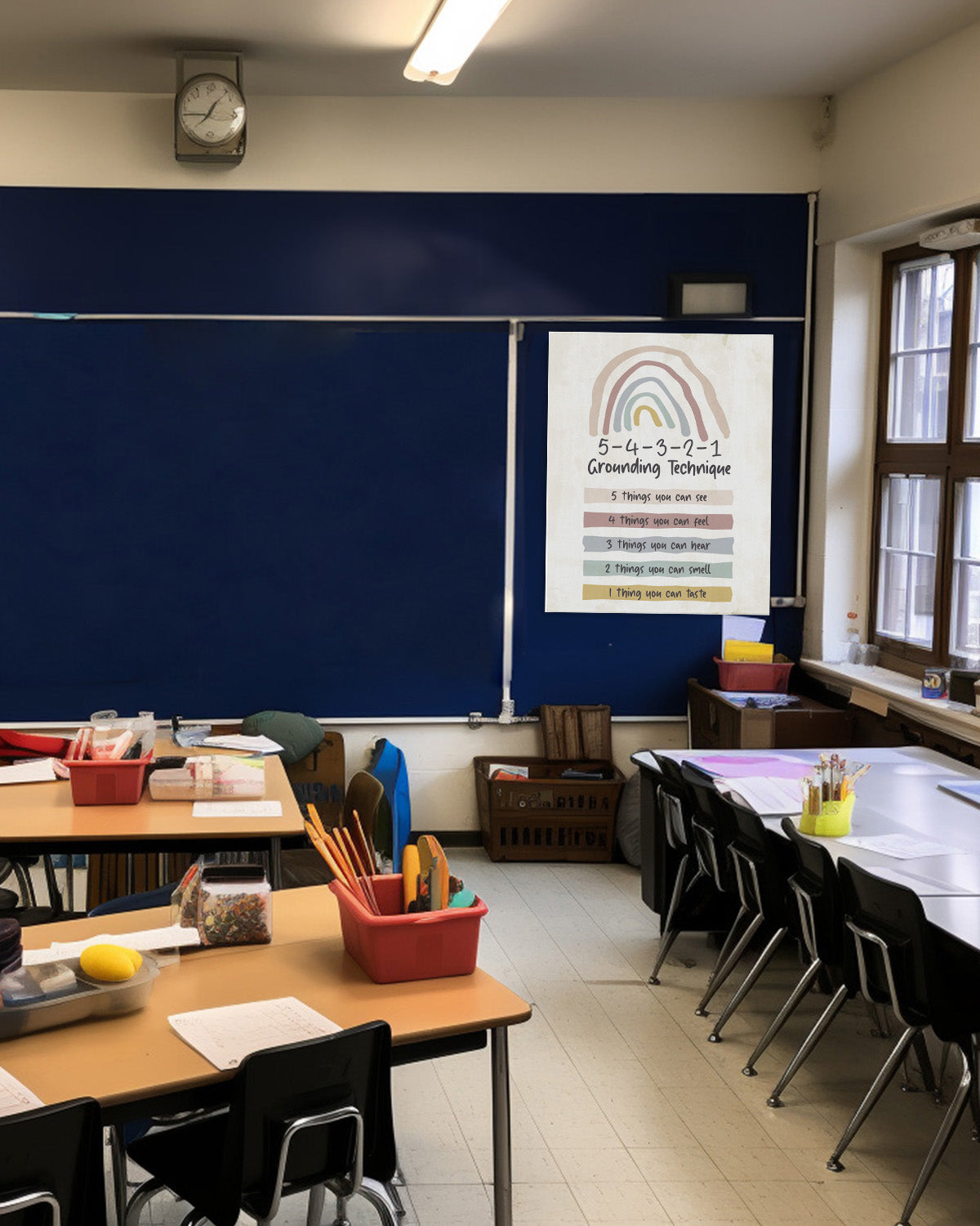 School Psychologist, Counseling Office Decor - 5-4 -3-2 -1 Grounding Technique Mental Health Wall Decor - Teacher Supplies for Classroom - Room Decor Aesthetic