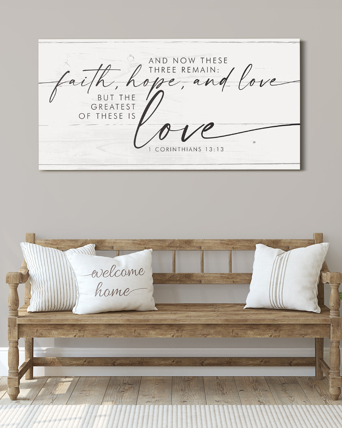 Bedroom Wall Decor Above Bed - And Now These Three Remain Room Decor - 1 Corinthians Sign - Bible Verses Wall Decor - Bridal Shower Wedding Gift For Couple