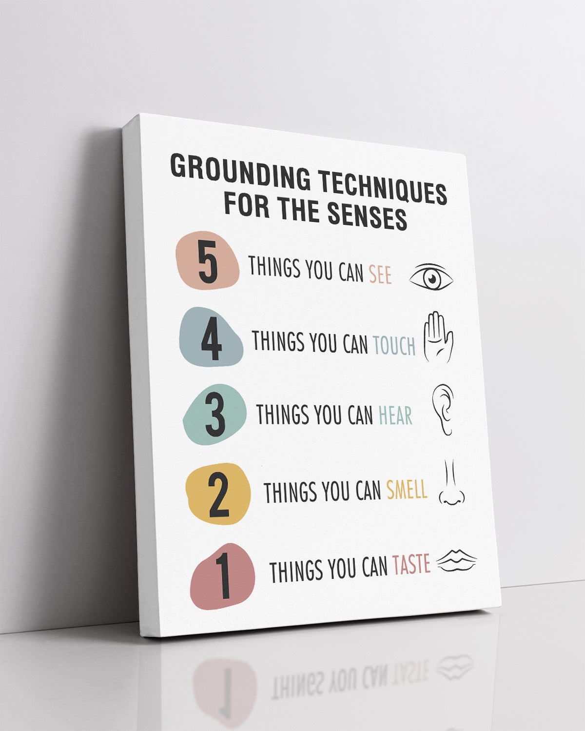 Grounding Techniques for the Senses - Wall Decor for Therapy Office - Mindfulness Wall Decor - Counseling Office - Mental Health Wall Art - School Psychologist, Therapist