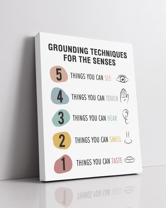 Grounding Techniques for the Senses - Wall Decor for Therapy Office - Mindfulness Wall Decor - Counseling Office - Mental Health Wall Art - School Psychologist, Therapist