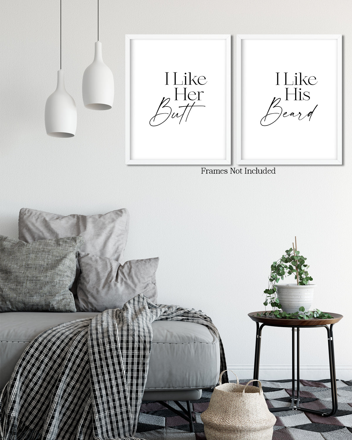 I Like His Beard, I Like Her Butt Wall Art Prints (Set of 2) - Master Bedroom Decor for Couples - Boho Wall Prints - Minimalist Wall Art - Anniversary and Wedding Gifts