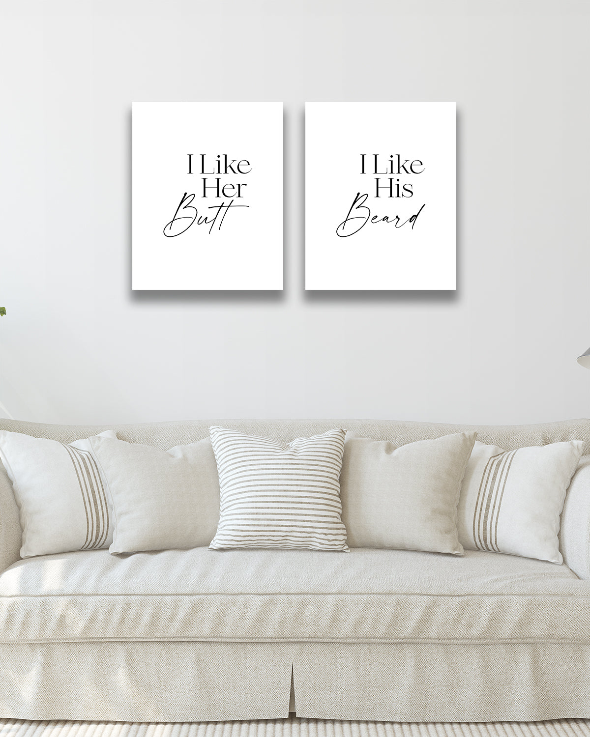 I Like His Beard, I Like Her Butt Wall Art Prints (Set of 2) - Master Bedroom Decor for Couples - Boho Wall Prints - Minimalist Wall Art - Anniversary and Wedding Gifts