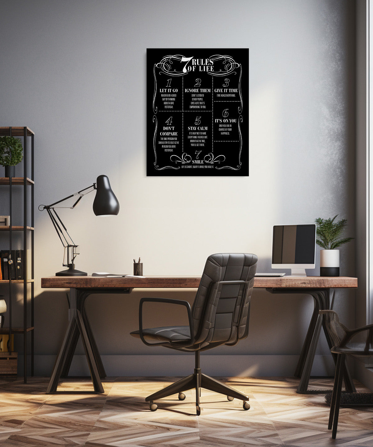 7 Rules of Life Wall Art - Motivational Room Decor - Positive Uplifting Quotes for Women Men Teens - Life Manifesto Home Decor - Gift for Coach Mentor Student