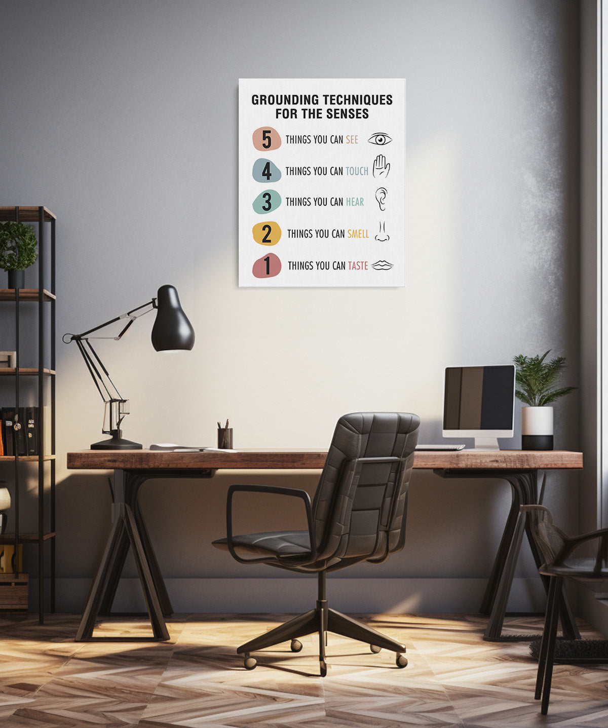 Grounding Techniques for the Senses - Wall Decor for Therapy Office - Mindfulness Wall Decor - Counseling Office - Mental Health Wall Art - School Psychologist, Therapist