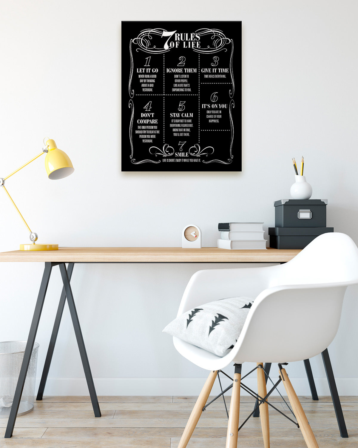 7 Rules of Life Wall Art - Motivational Room Decor - Positive Uplifting Quotes for Women Men Teens - Life Manifesto Home Decor - Gift for Coach Mentor Student