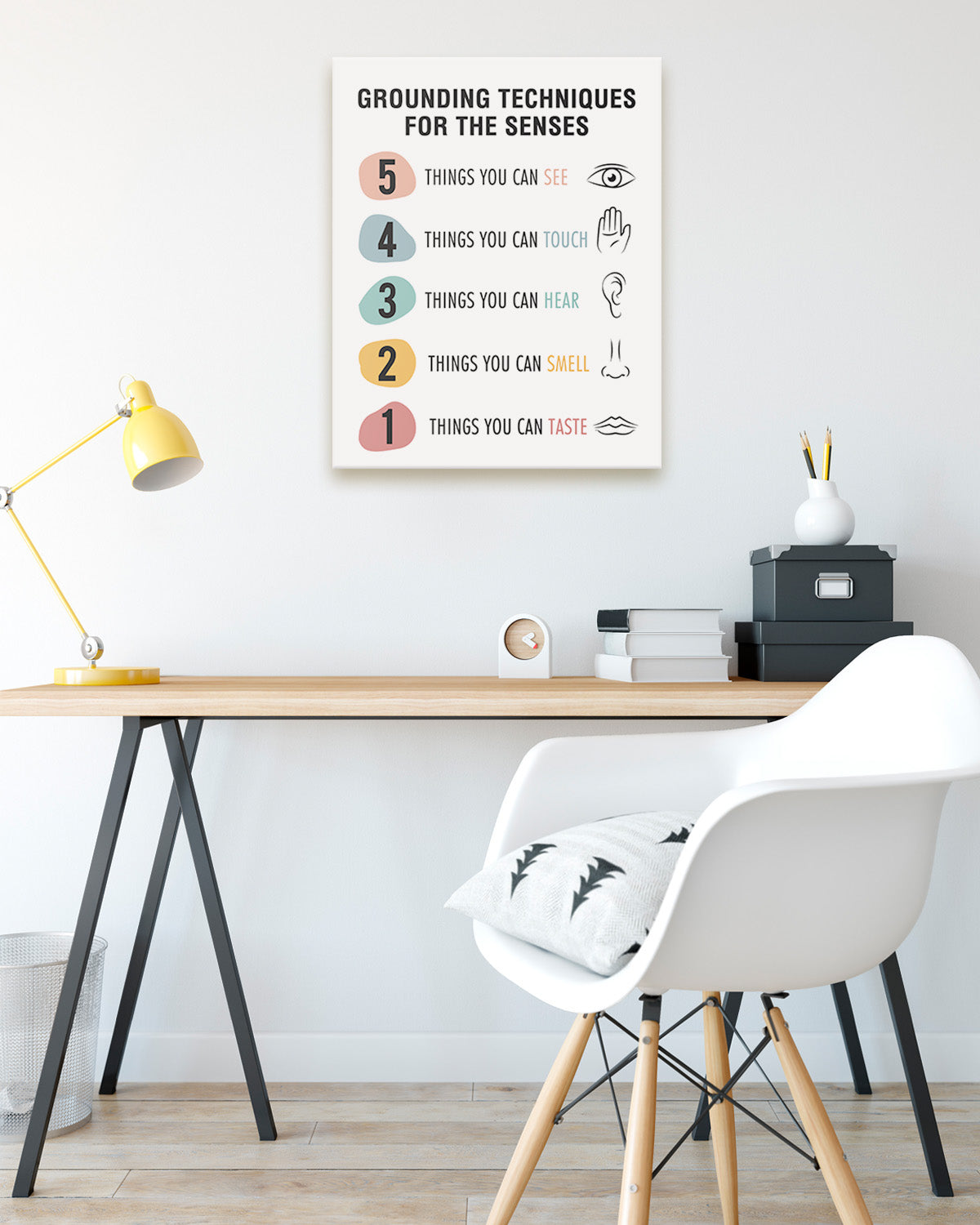 Grounding Techniques for the Senses - Wall Decor for Therapy Office - Mindfulness Wall Decor - Counseling Office - Mental Health Wall Art - School Psychologist, Therapist